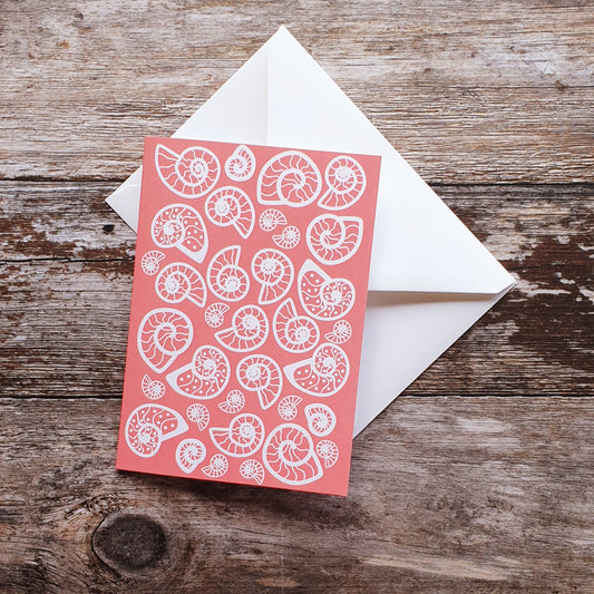 Ammonite Love Notelet Greeting Card - Coral