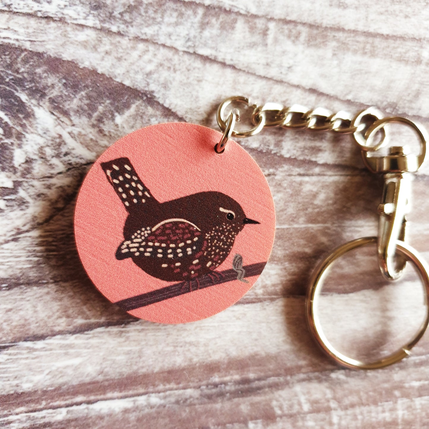 Jenny Wren Wooden Keyring