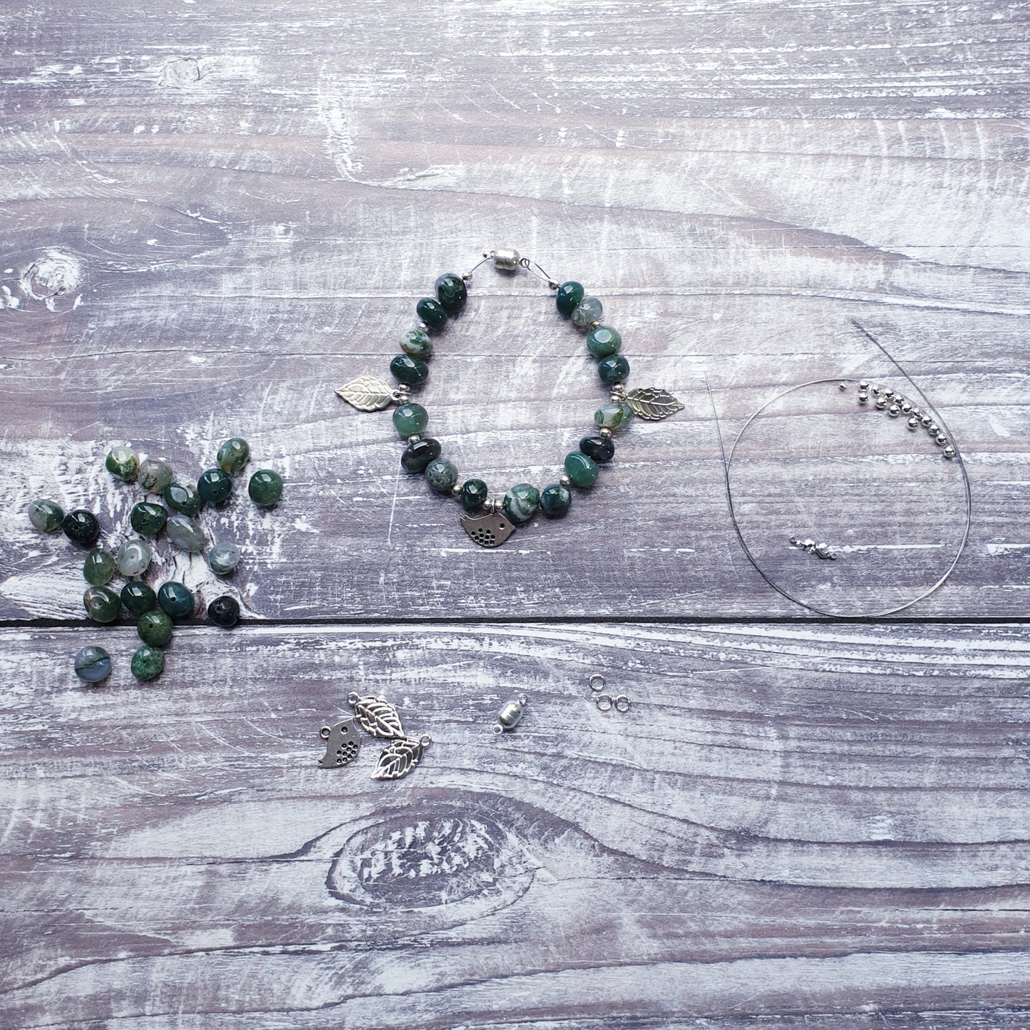 Moss Agate Little Bird Bracelet Kit
