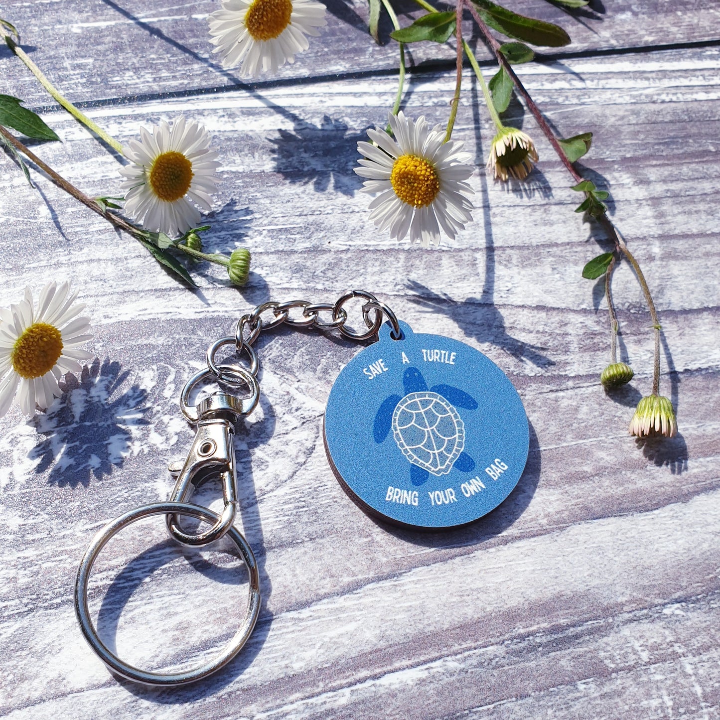 Save a turtle, bring your own bag Wooden Keyring