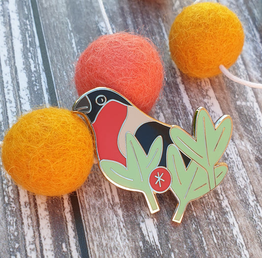 Bullfinch hard enamel brooch