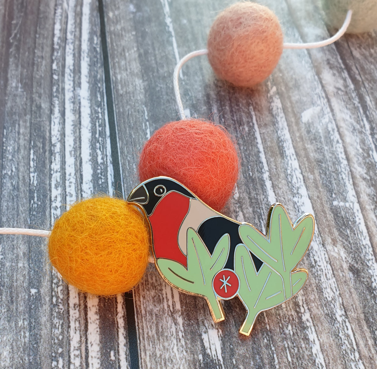 Bullfinch hard enamel brooch
