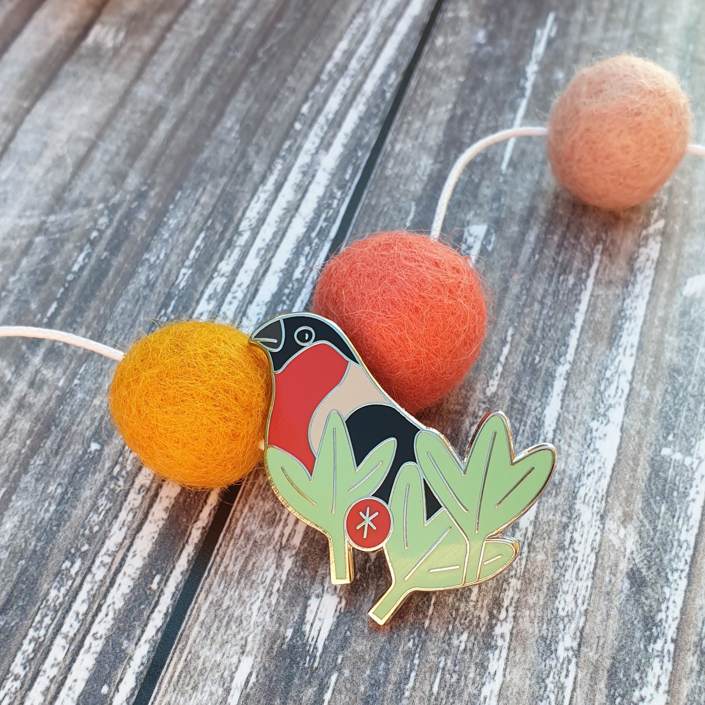 Bullfinch hard enamel brooch