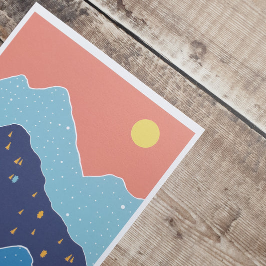 Blue Remembered Hills - Coral Sky Art Print