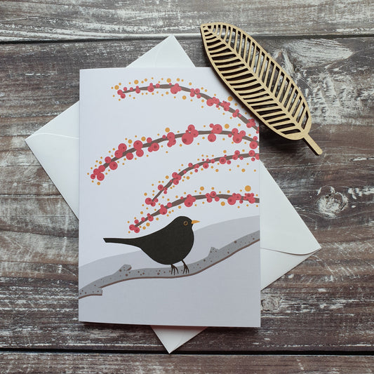 Blackbird in the Snow Christmas Card