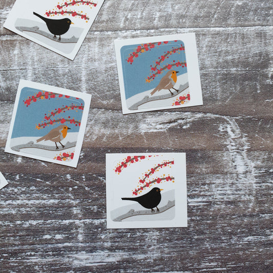 Robin and Blackbird Envelope Sticker Set - 6 stickers