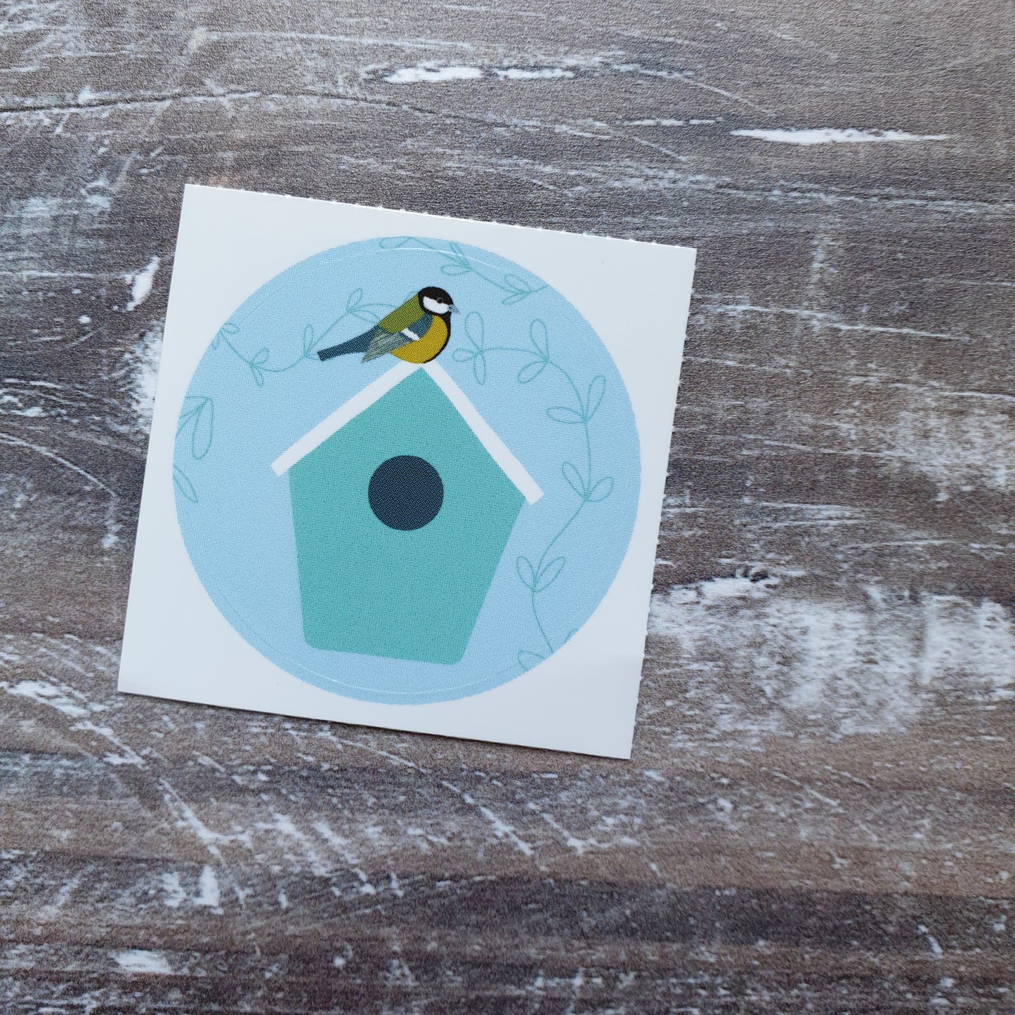 Great Tit on Birdbox 38mm Vinyl Sticker