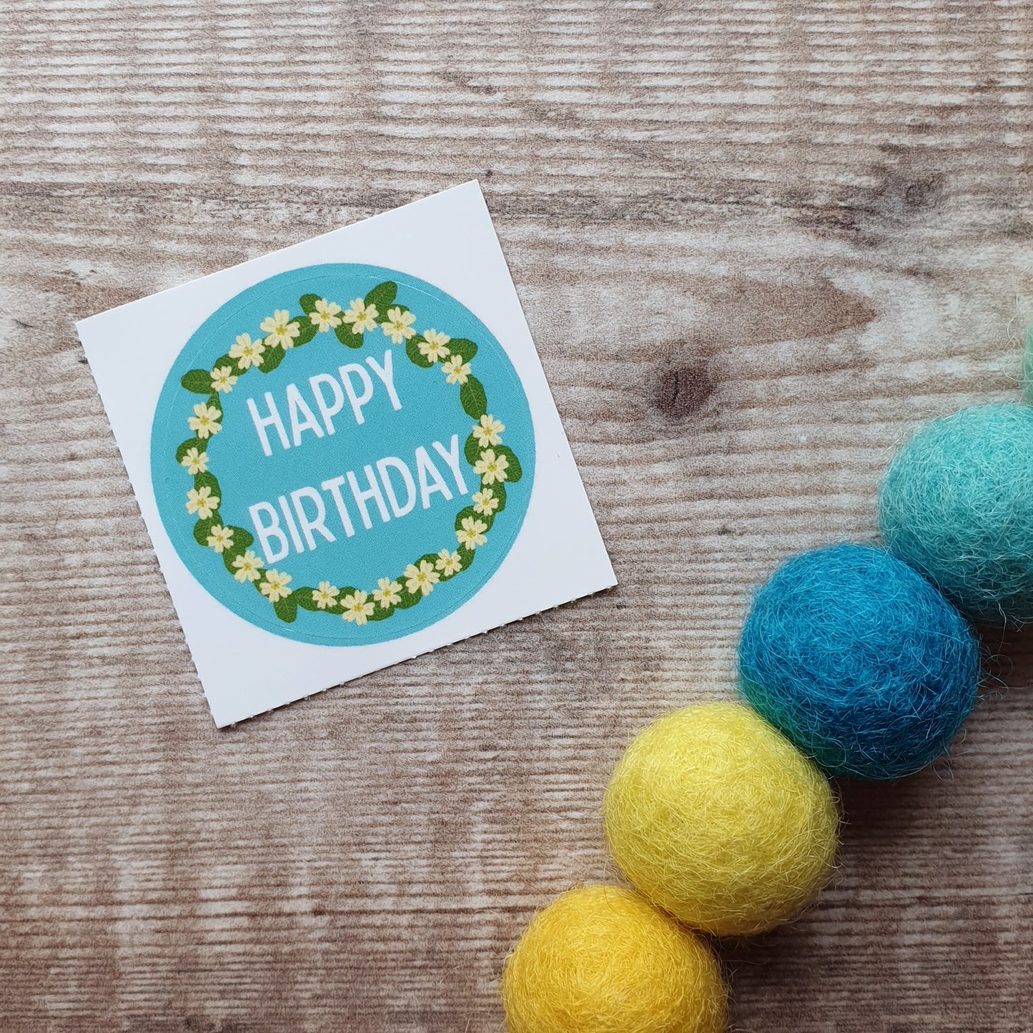 Happy Birthday Primrose Wreath 38mm Vinyl Sticker
