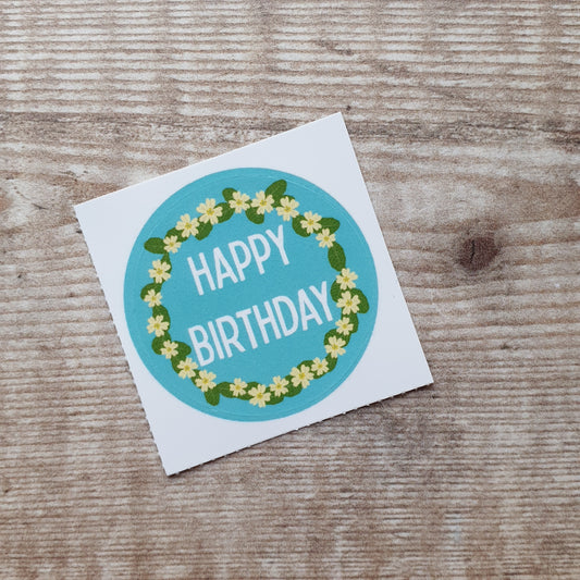 Happy Birthday Primrose Wreath 38mm Vinyl Sticker
