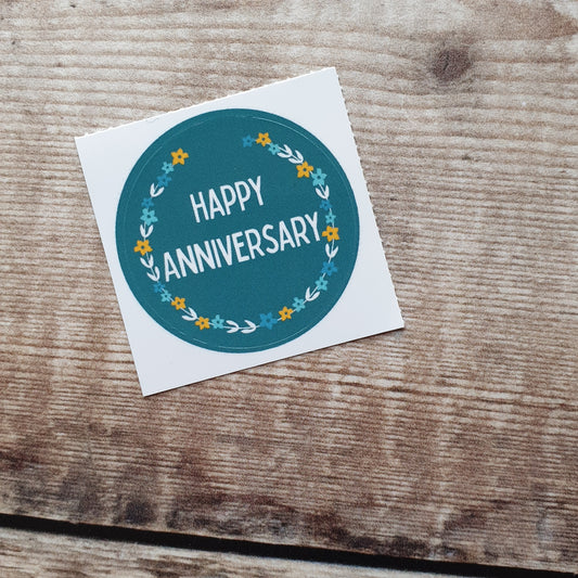 Happy Anniversary Floral Wreath 38mm Vinyl Sticker