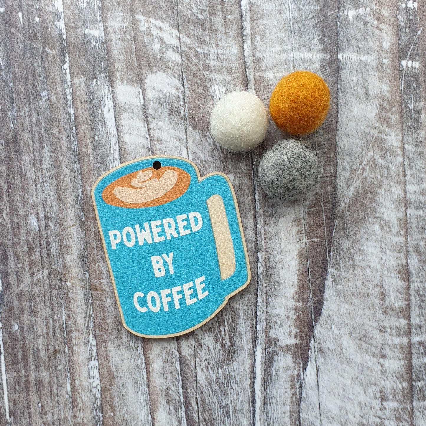 Powered by Coffee Wooden Charm