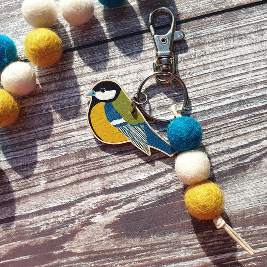 Great Tit Bag Charm Keyring