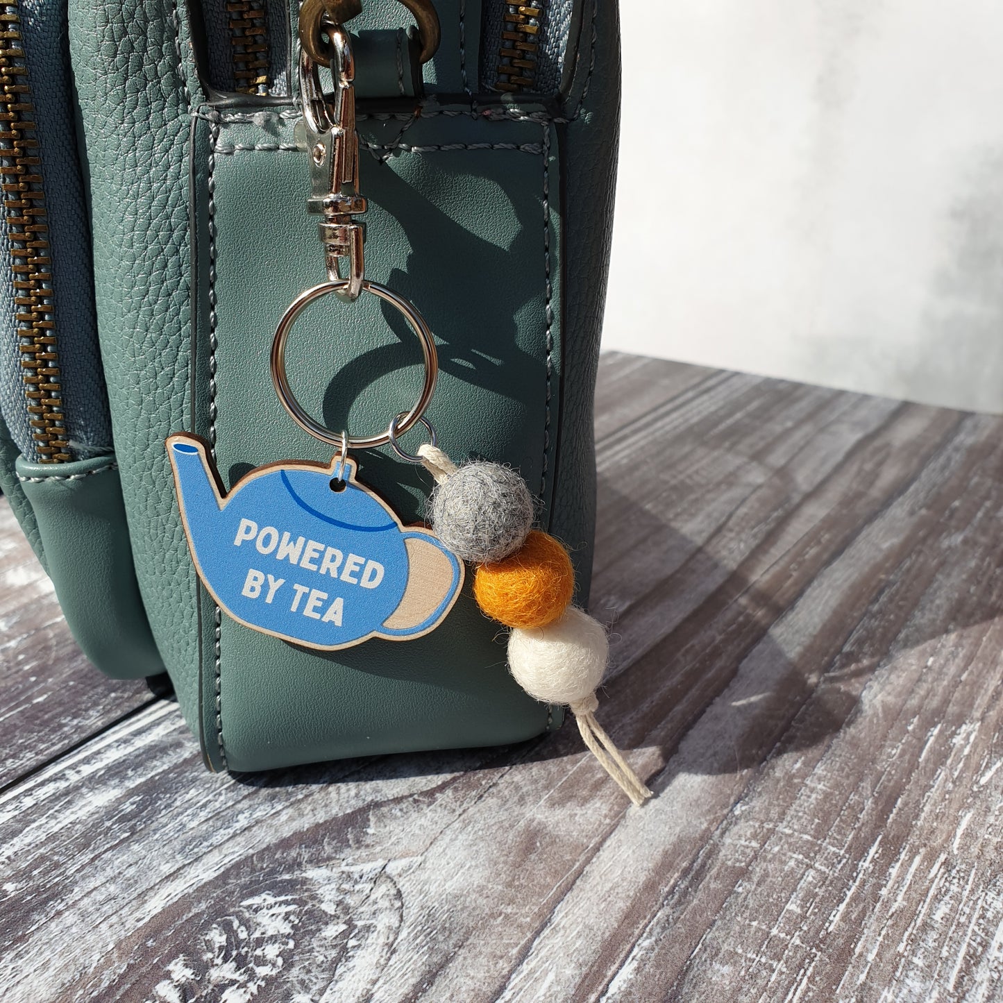 Powered by Tea Bag Charm Keyring