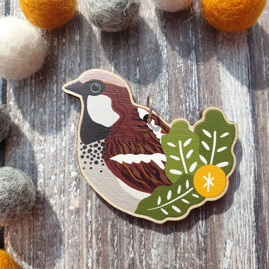 Sparrow Wooden Charm