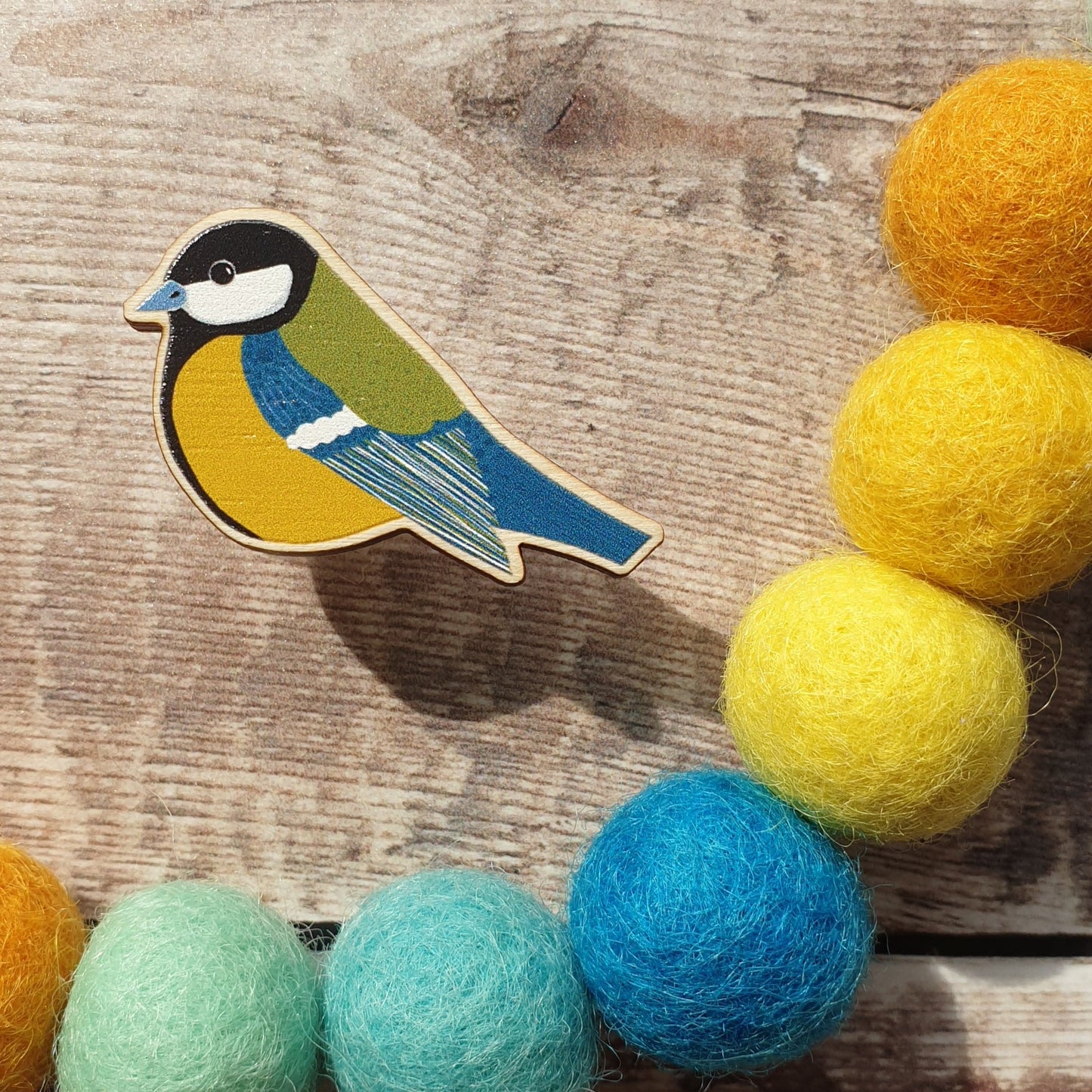 Great Tit Wooden Pin Brooch