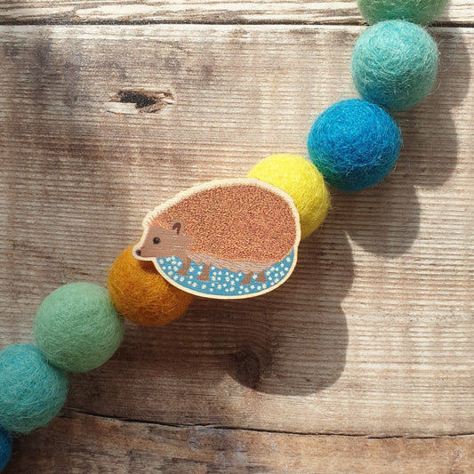 Hedgehog Wooden Pin Brooch