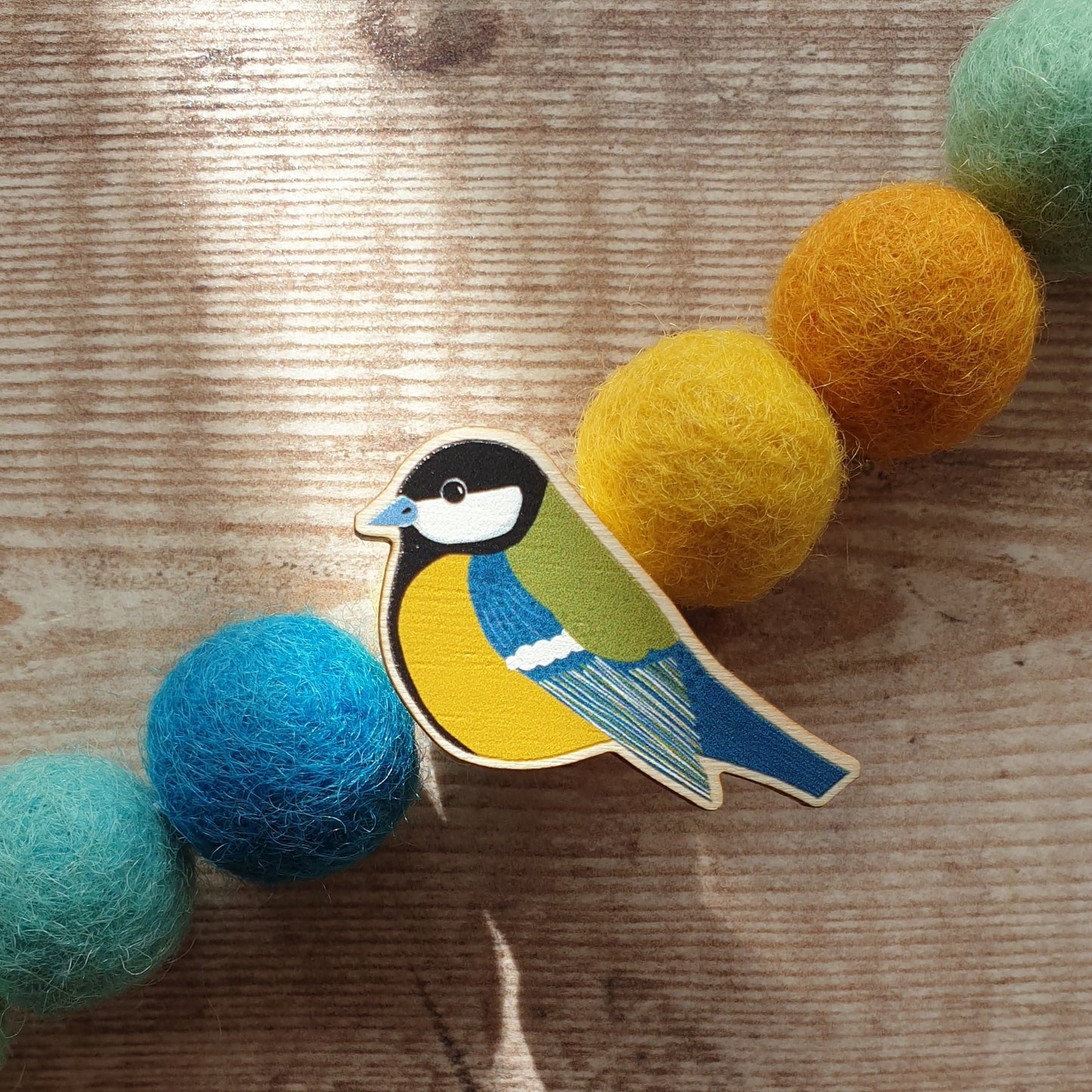 Great Tit Wooden Pin Brooch