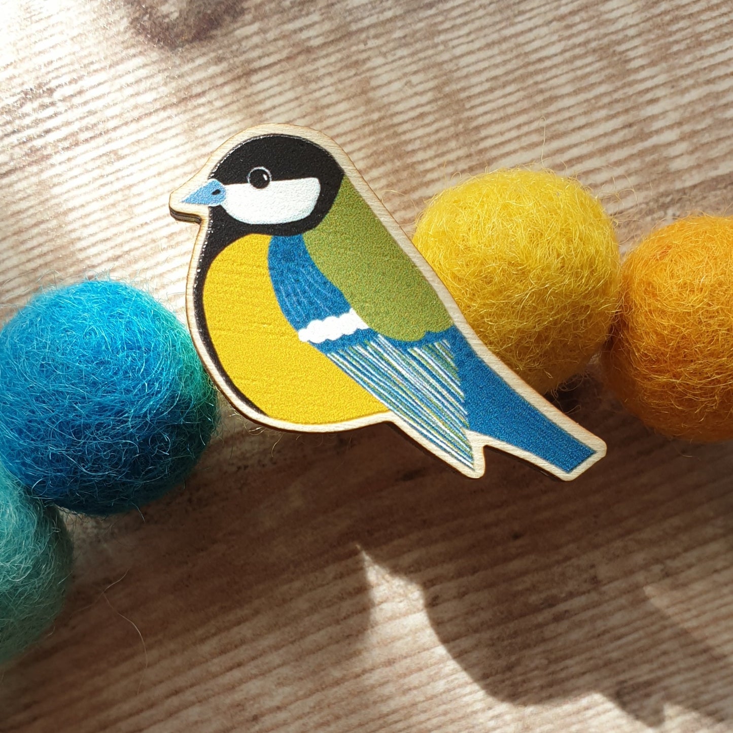 Great Tit Wooden Pin Brooch
