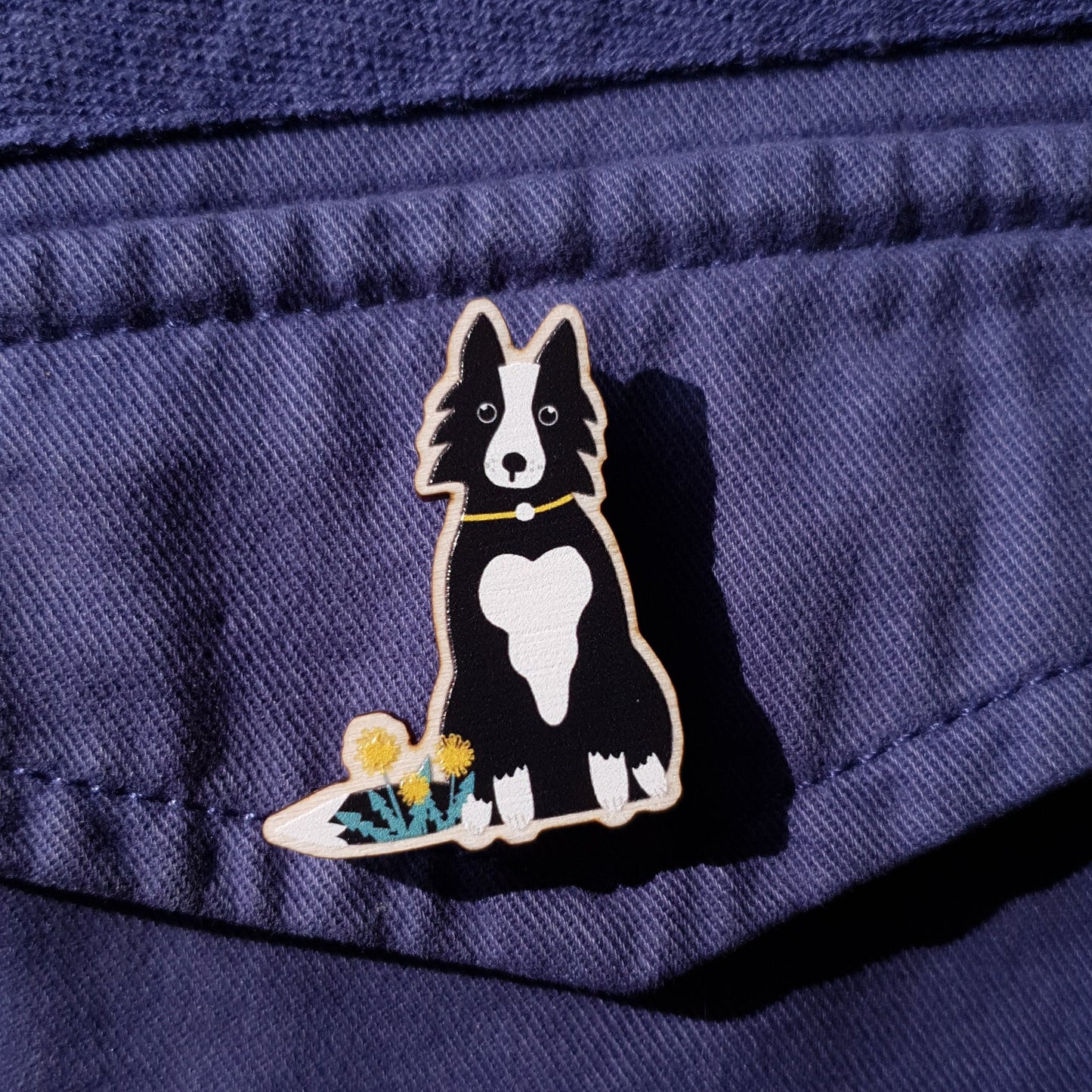 Collie Dog Wooden Pin Brooch