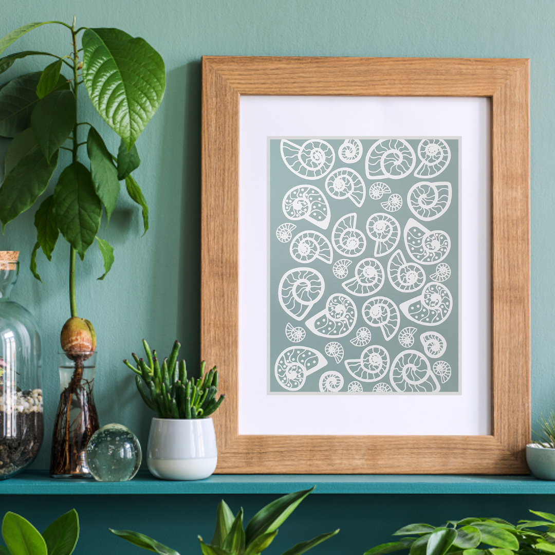 Ammonite - Pale Blue Art Print