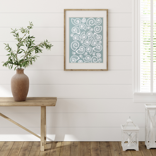 Ammonite - Pale Blue Art Print