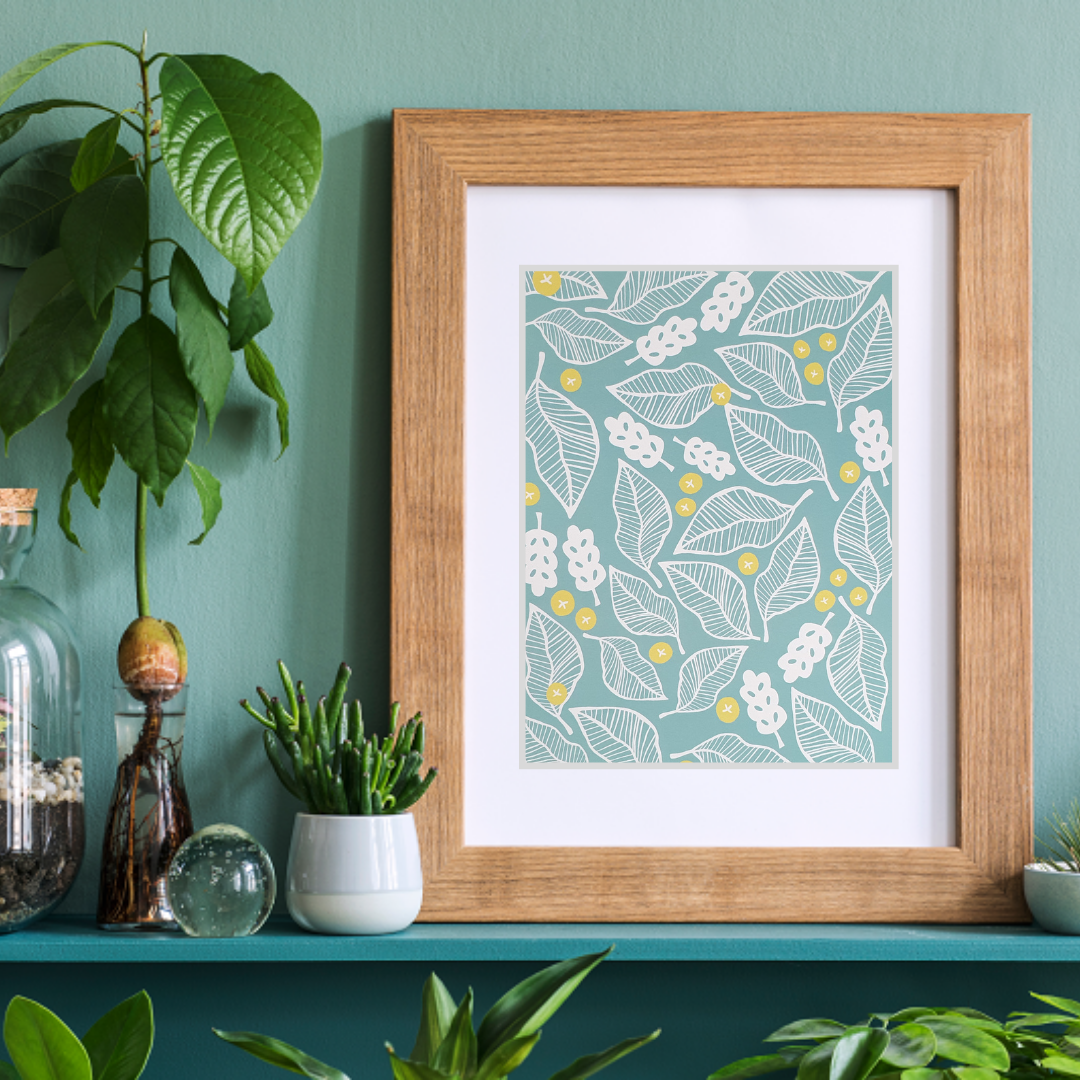 Beech Leaves - Blue Art Print