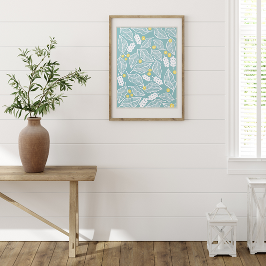 Beech Leaves - Blue Art Print