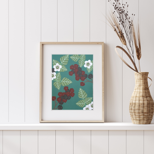 Brambles - Teal Art Print