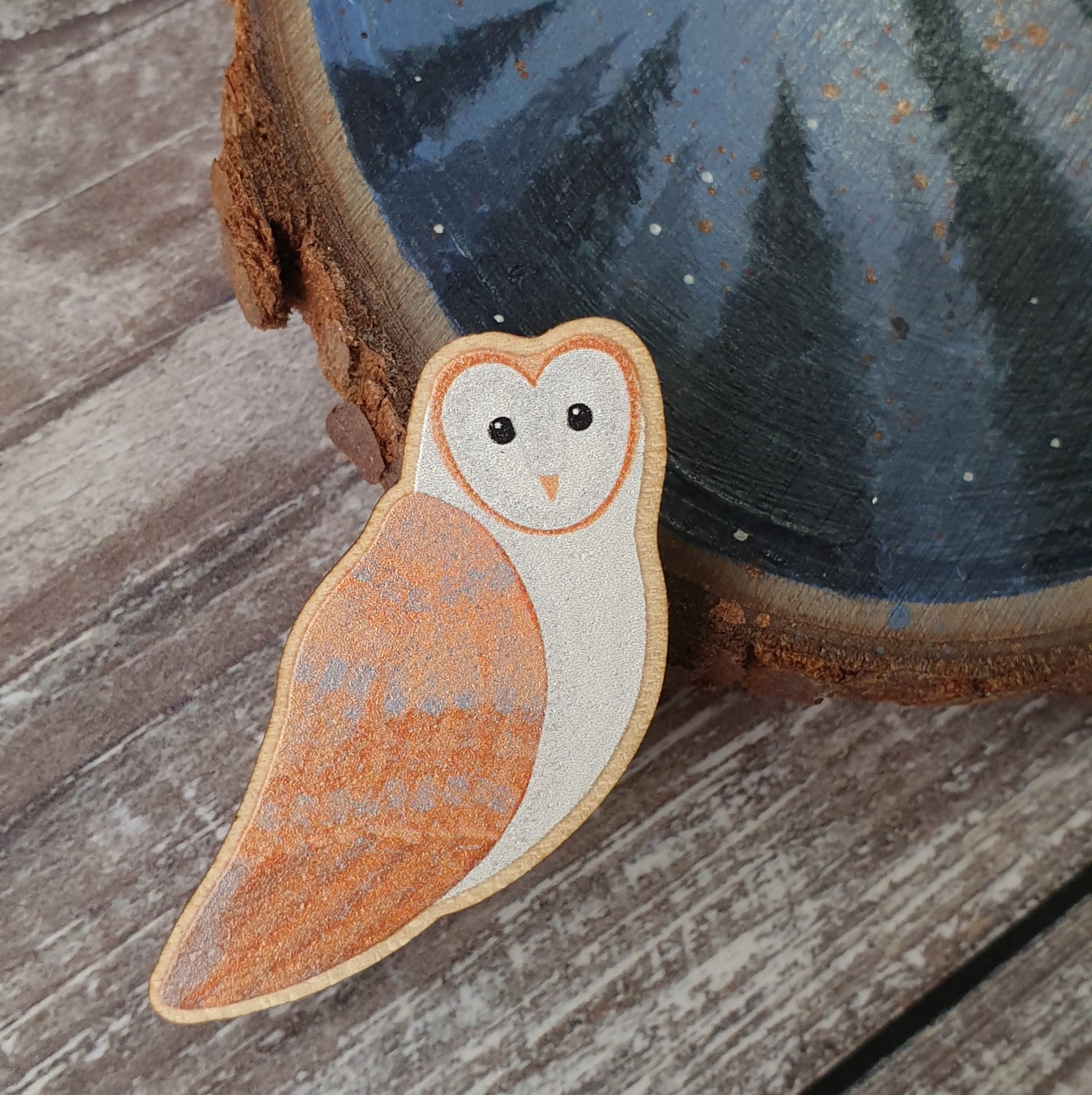 barn owl wooden pin by daffodowndilly