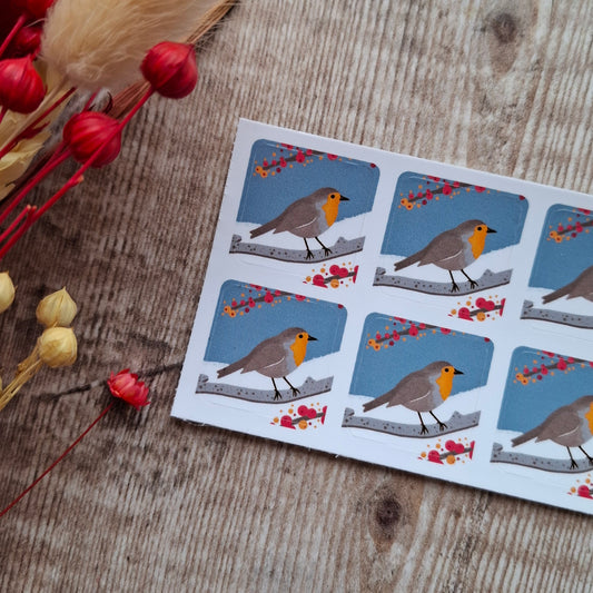 Christmas Robin Envelope Stickers - Set of 6
