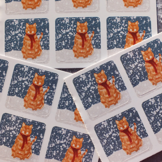Ginger Cat in the Snow Envelope Stickers - Set of 6