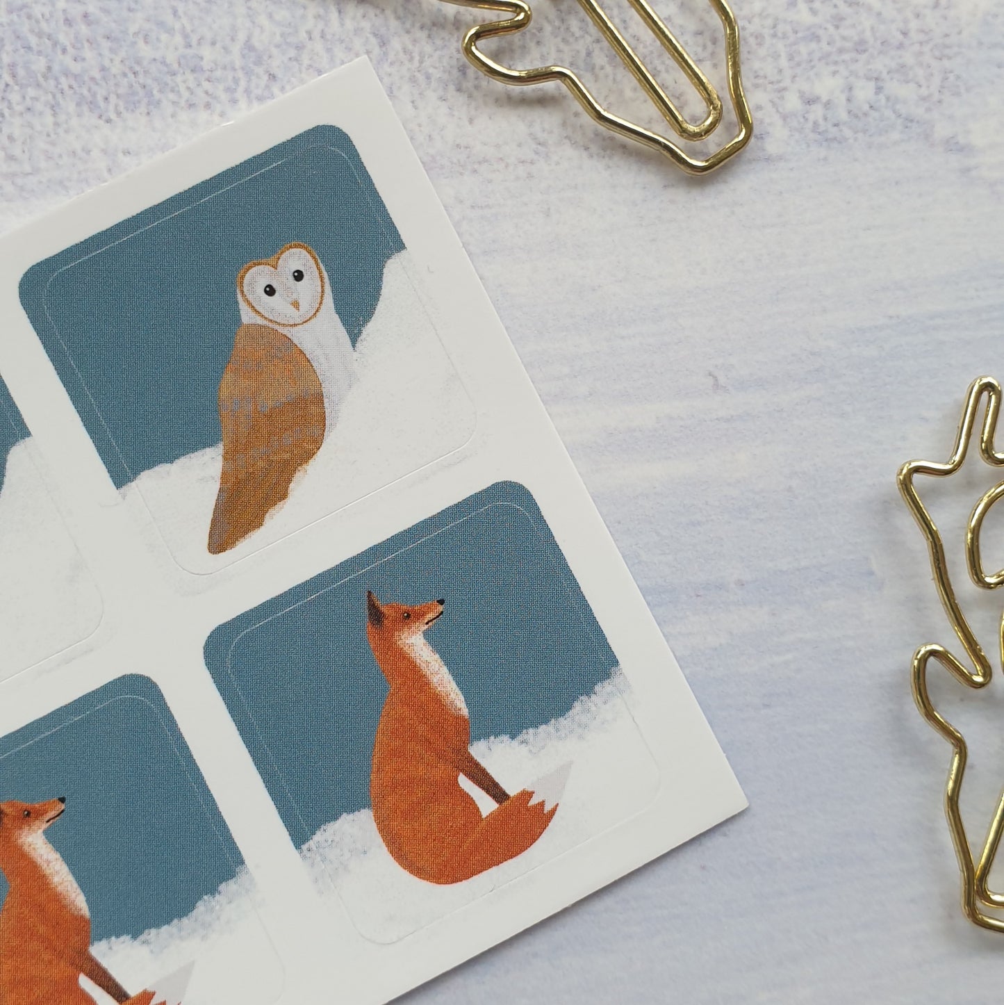 Barn Owl and Fox Snowy Christmas Envelope Stickers - Set of 6