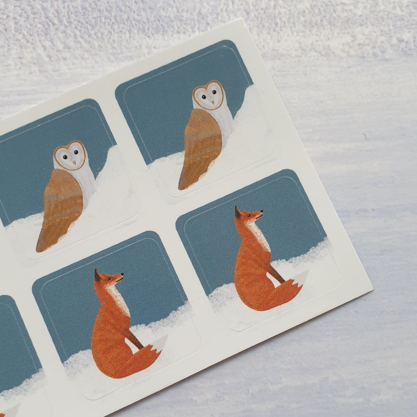 Barn Owl and Fox Snowy Christmas Envelope Stickers - Set of 6