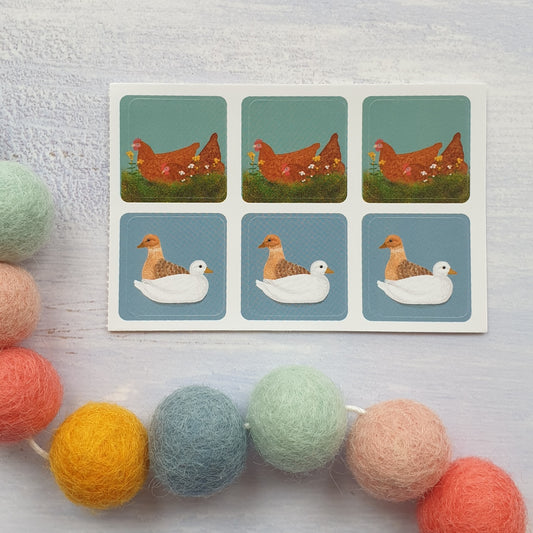 Hens and Call Ducks Envelope Stickers - Set of 6