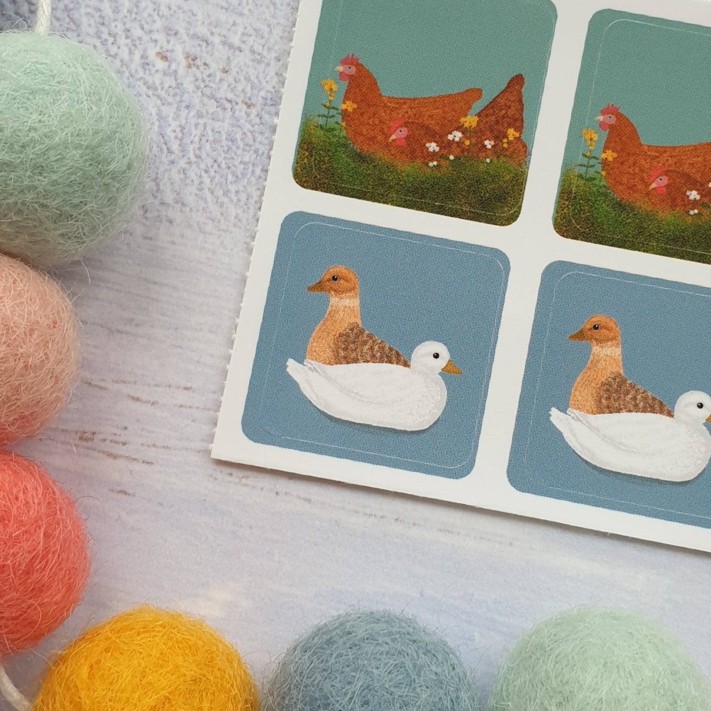 Hens and Call Ducks Envelope Stickers - Set of 6