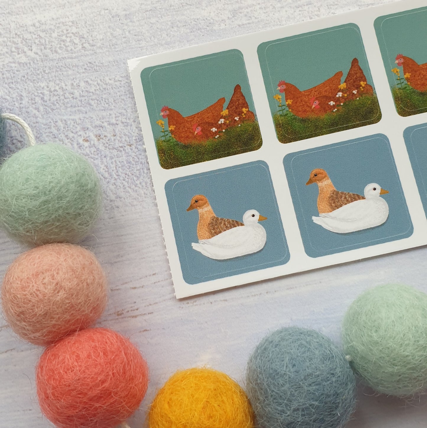 Hens and Call Ducks Envelope Stickers - Set of 6