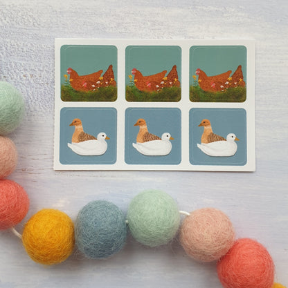Hens and Call Ducks Envelope Stickers - Set of 6