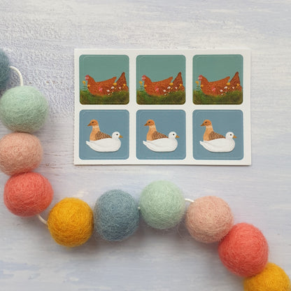 Hens and Call Ducks Envelope Stickers - Set of 6
