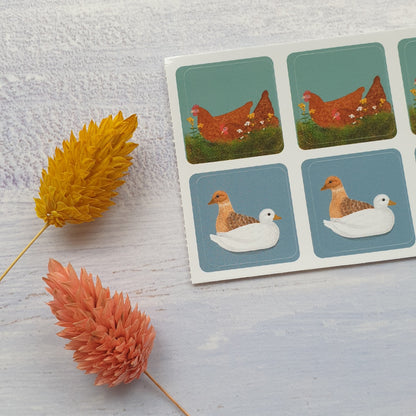 Hens and Call Ducks Envelope Stickers - Set of 6