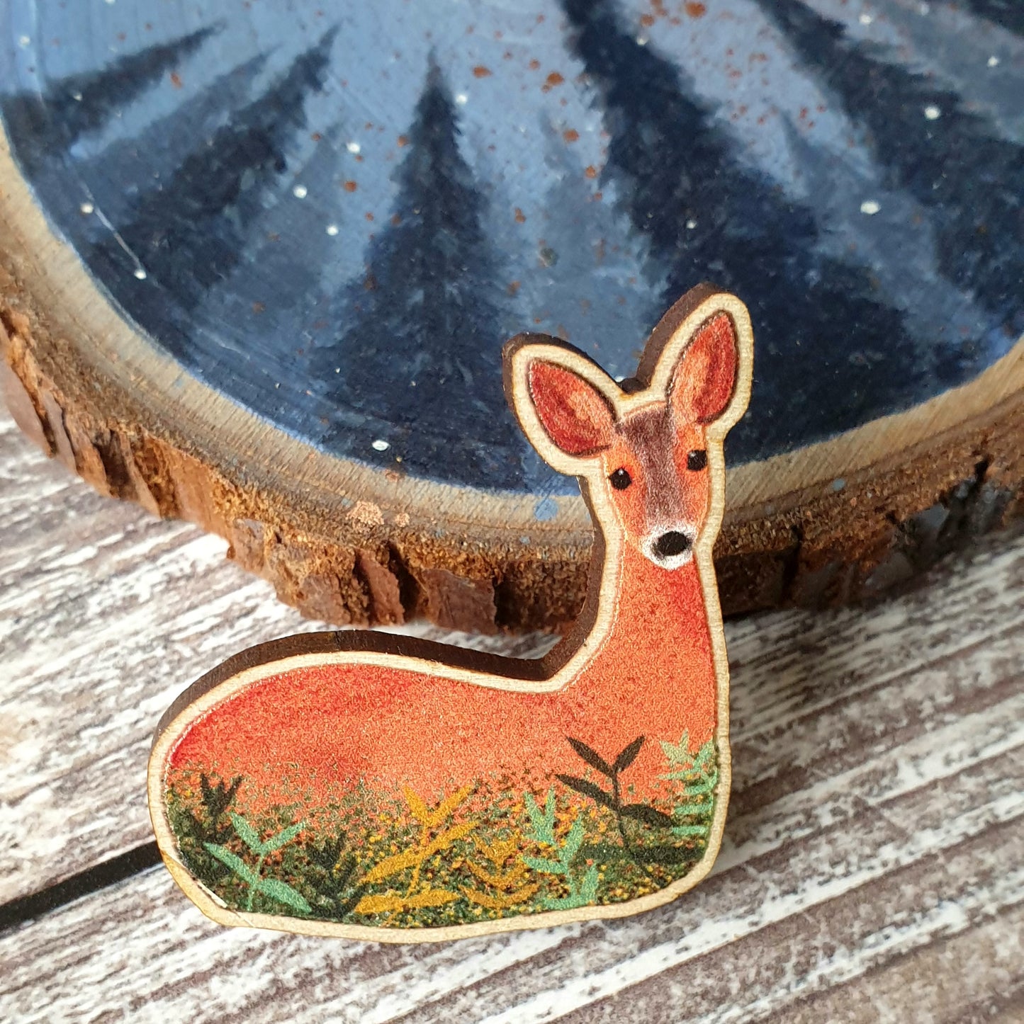 Roe Deer Wooden Lapel Pin Brooch