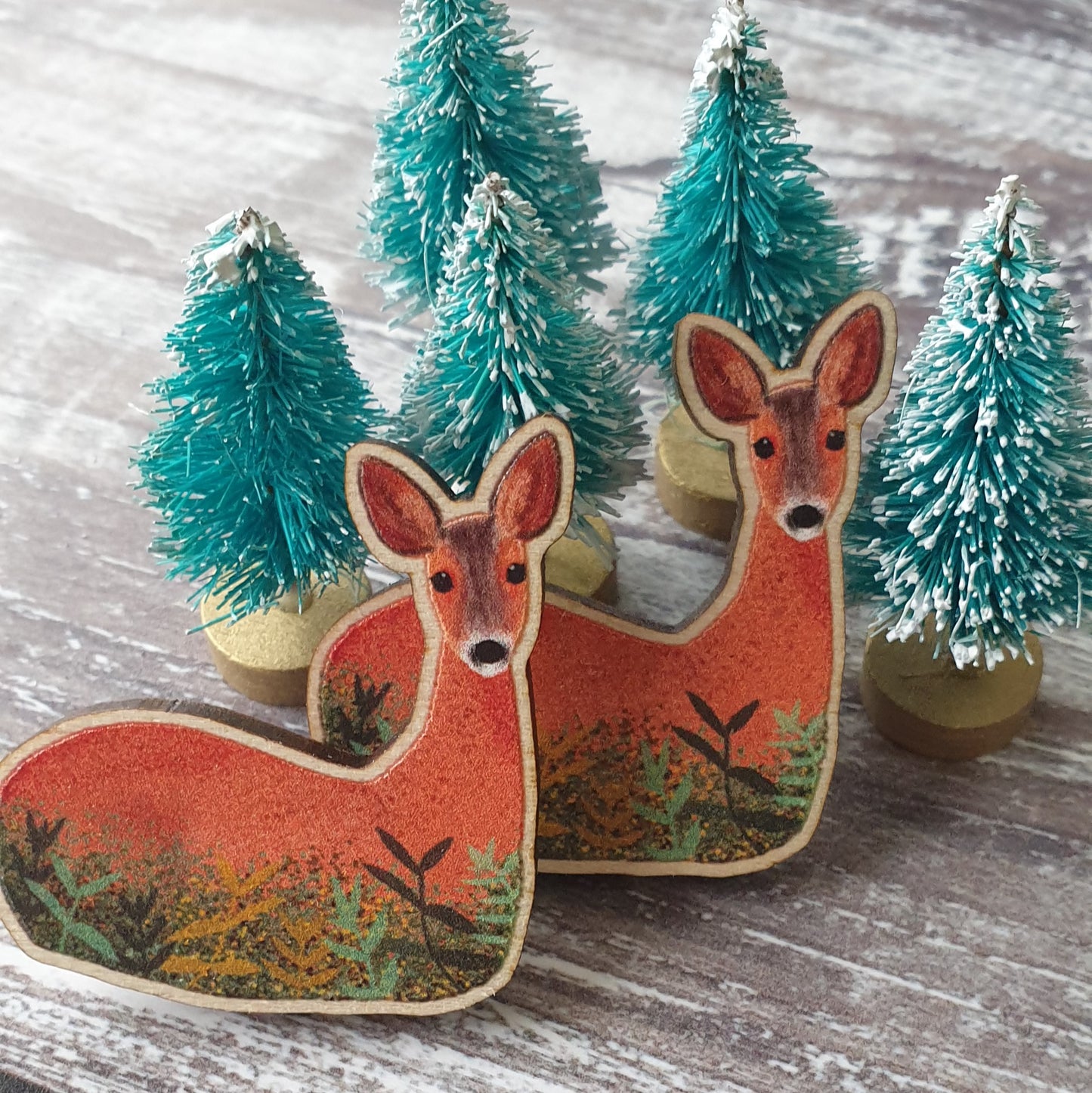 Roe Deer Wooden Lapel Pin Brooch