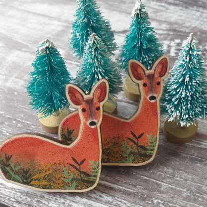 Roe Deer Wooden Lapel Pin Brooch