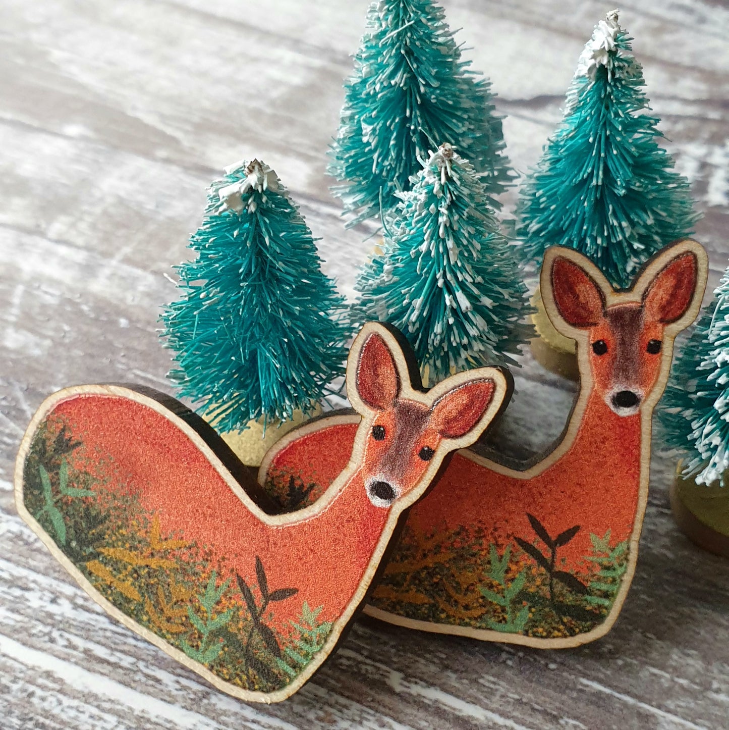 Roe Deer Wooden Lapel Pin Brooch