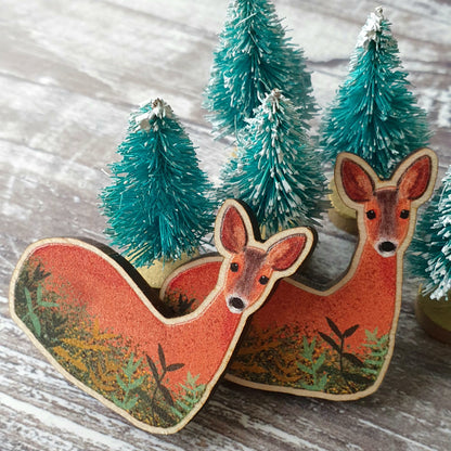 Roe Deer Wooden Lapel Pin Brooch