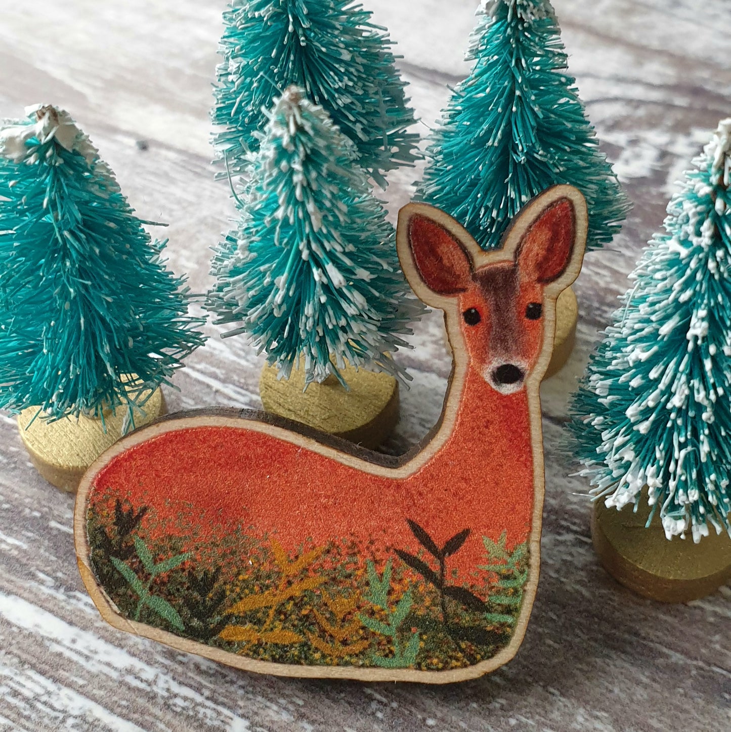 Roe Deer Wooden Lapel Pin Brooch