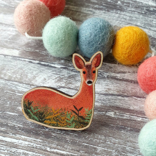 Roe Deer Wooden Lapel Pin Brooch