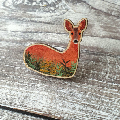 Roe Deer Wooden Lapel Pin Brooch
