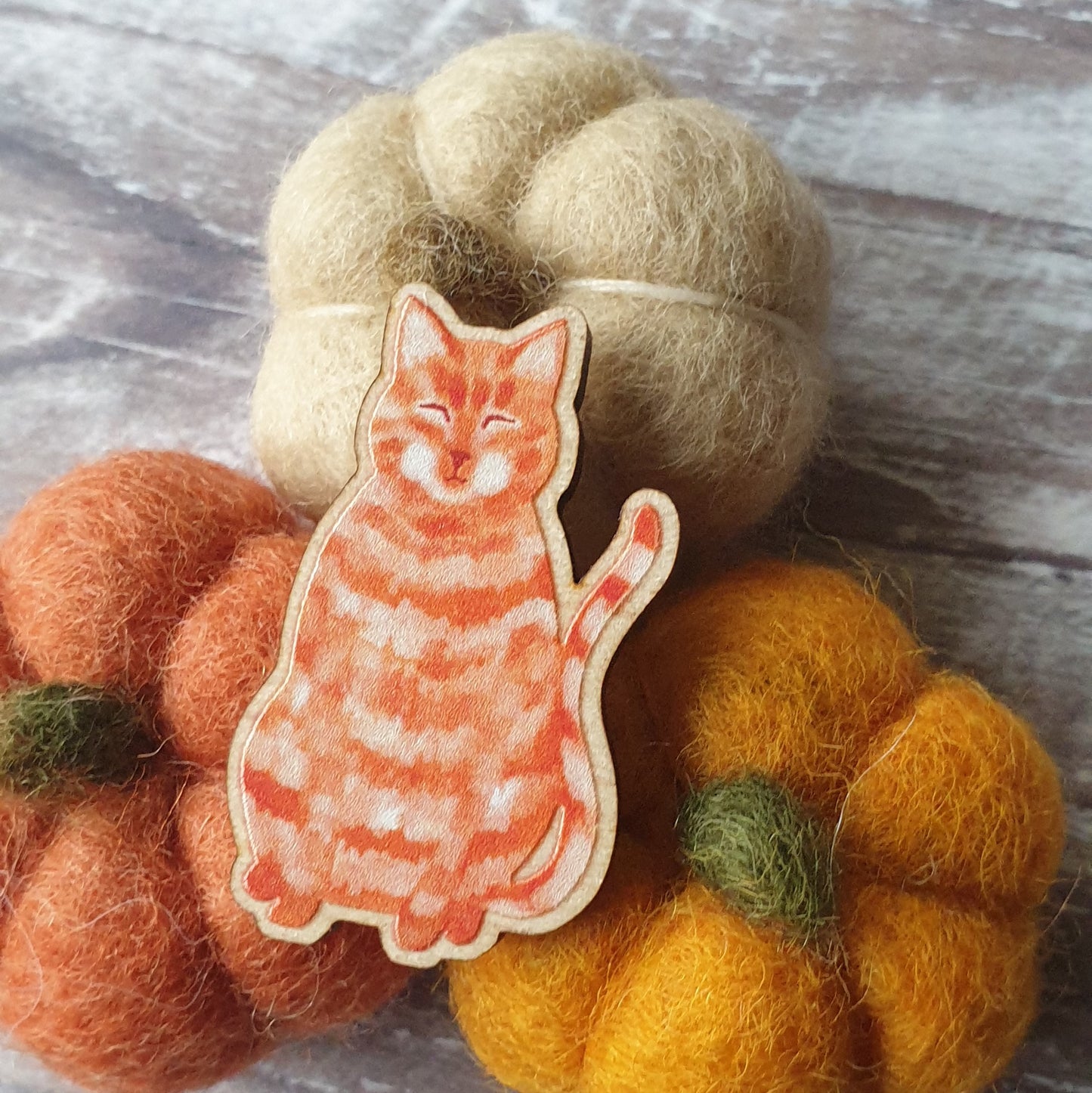 Ginger Cat Wooden Lapel Pin Brooch