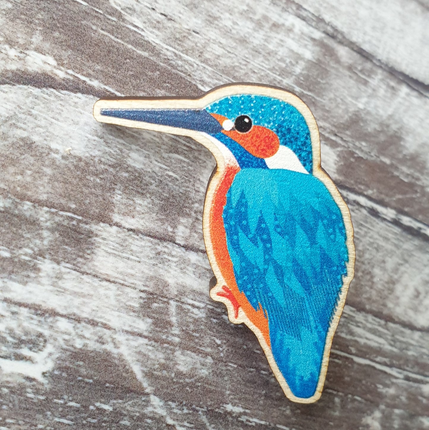 Kingfisher Wooden Lapel Pin Brooch