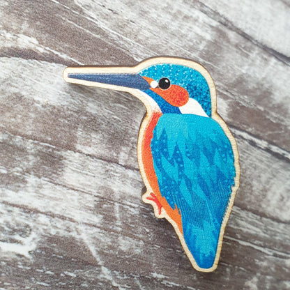 Kingfisher Wooden Lapel Pin Brooch